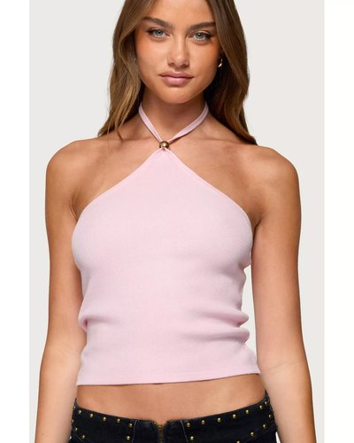 Pink Ribbed Halter Top
