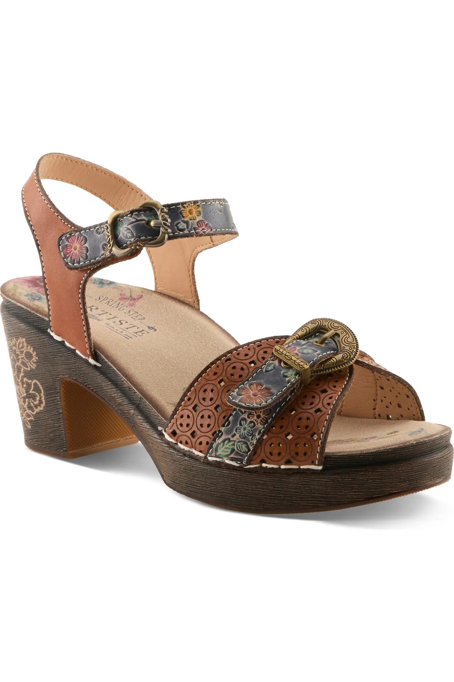 Tooled Leather Platform Sandals