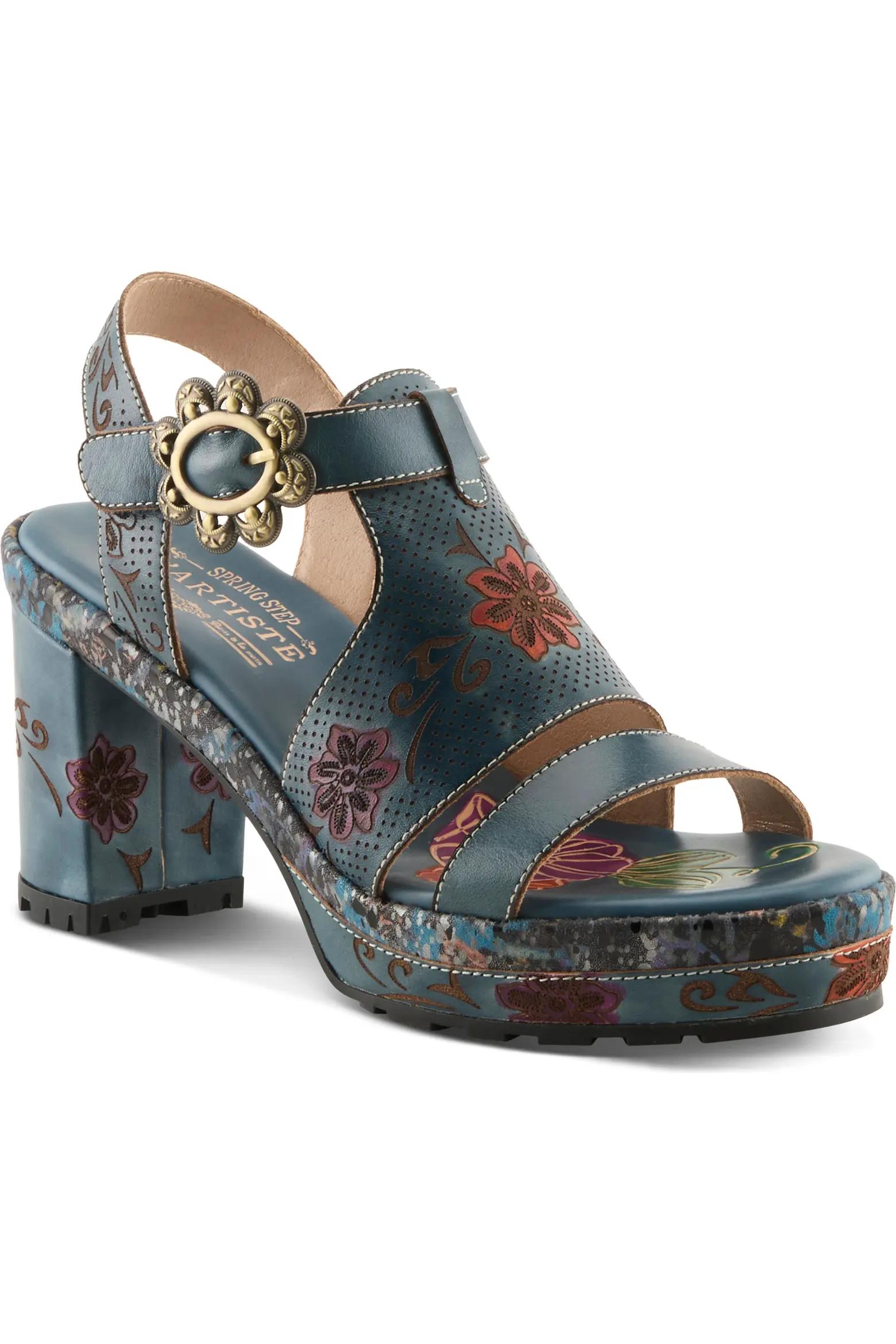 Teal Floral Platform Sandals