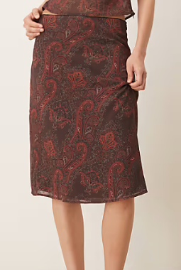 Dark Brown Paisley Mesh Midi Skirt