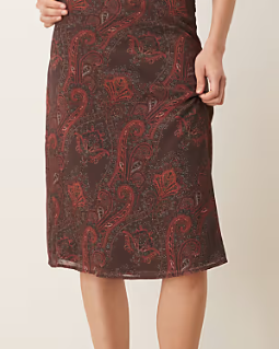 Dark Brown Paisley Mesh Midi Skirt