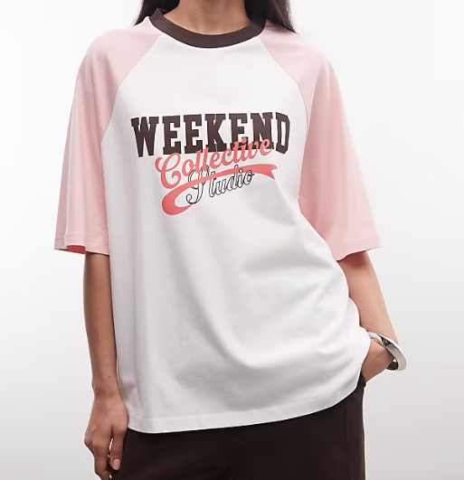 Pink and White Graphic Raglan T-Shirt