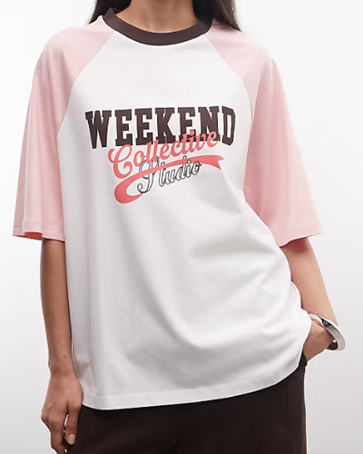 Rosa-weißes Graphic-Raglan-T-Shirt