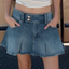 Light Wash Denim Pleated Mini Skirt