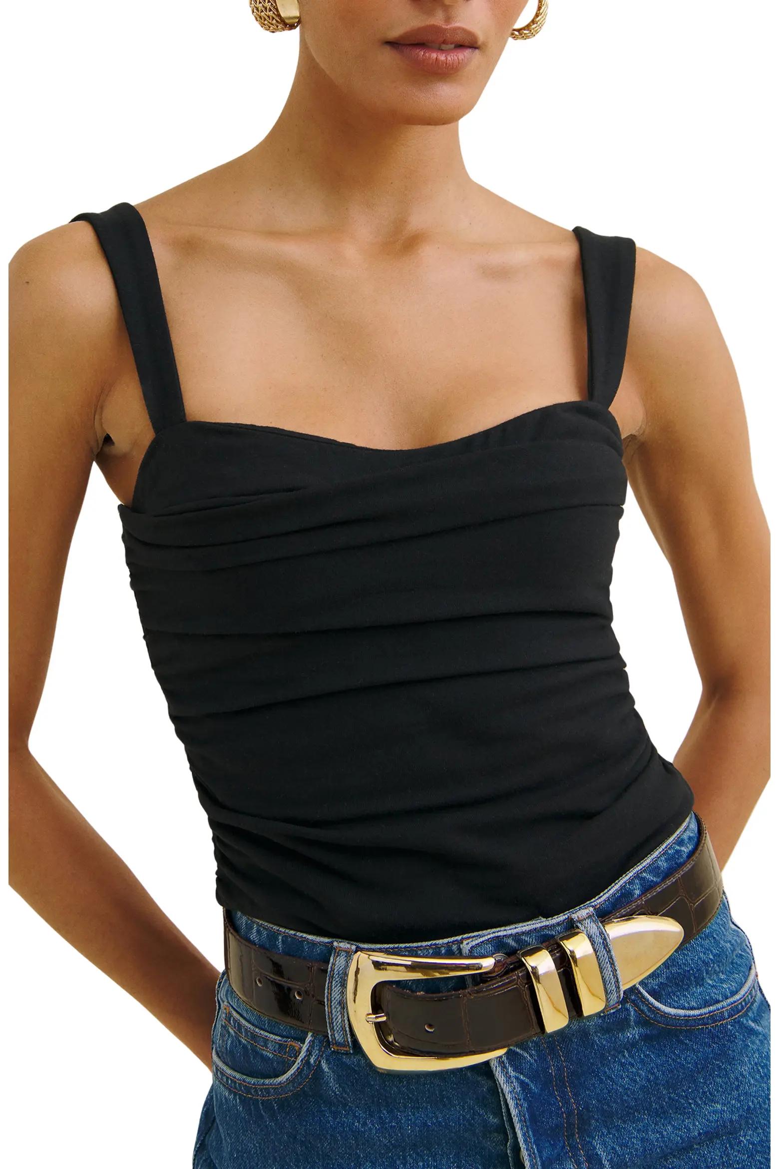 Black Ruched Corset Tank Top