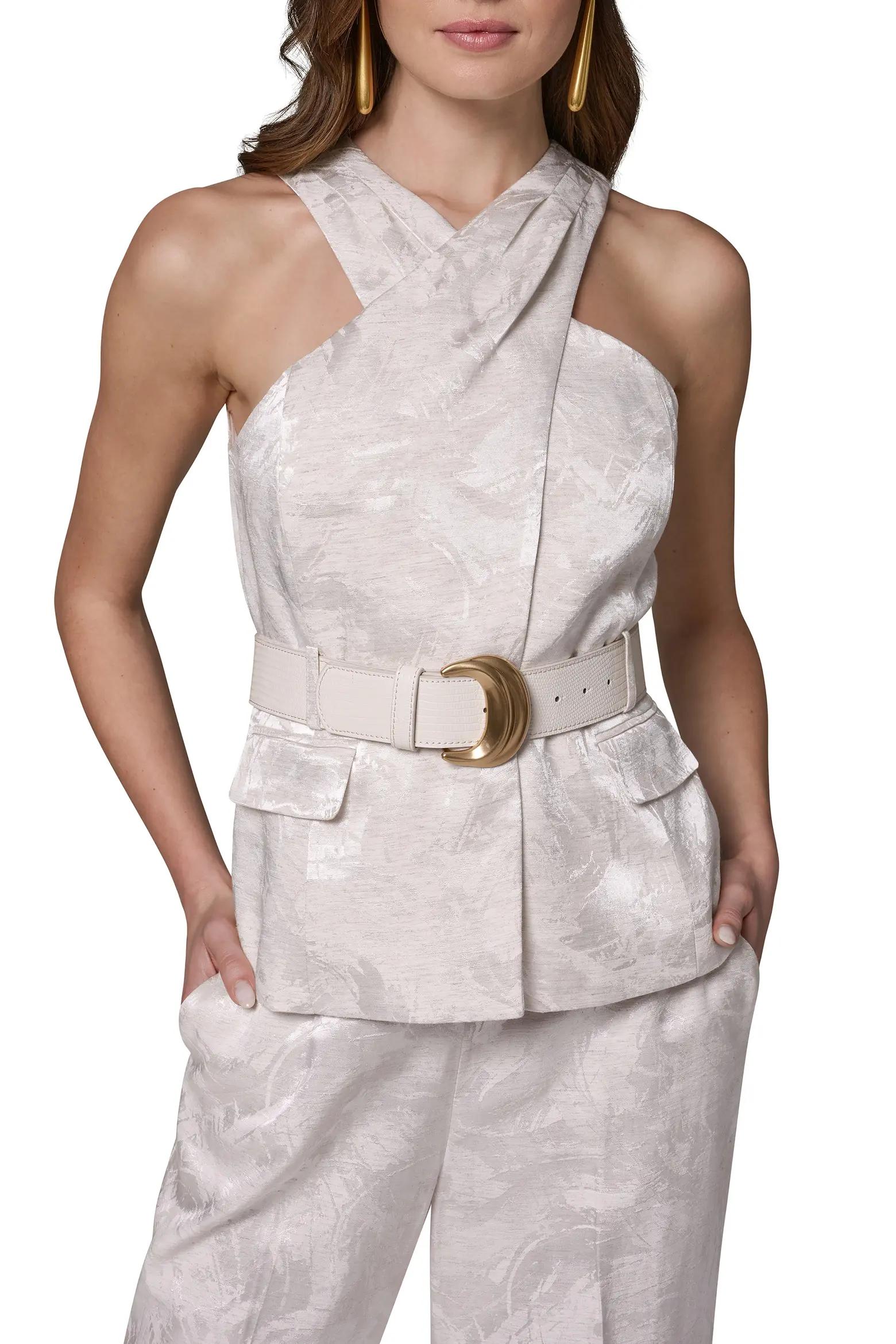 Cream Jacquard Belted Vest