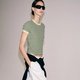 Cream and Green Striped Fitted T-Shirt