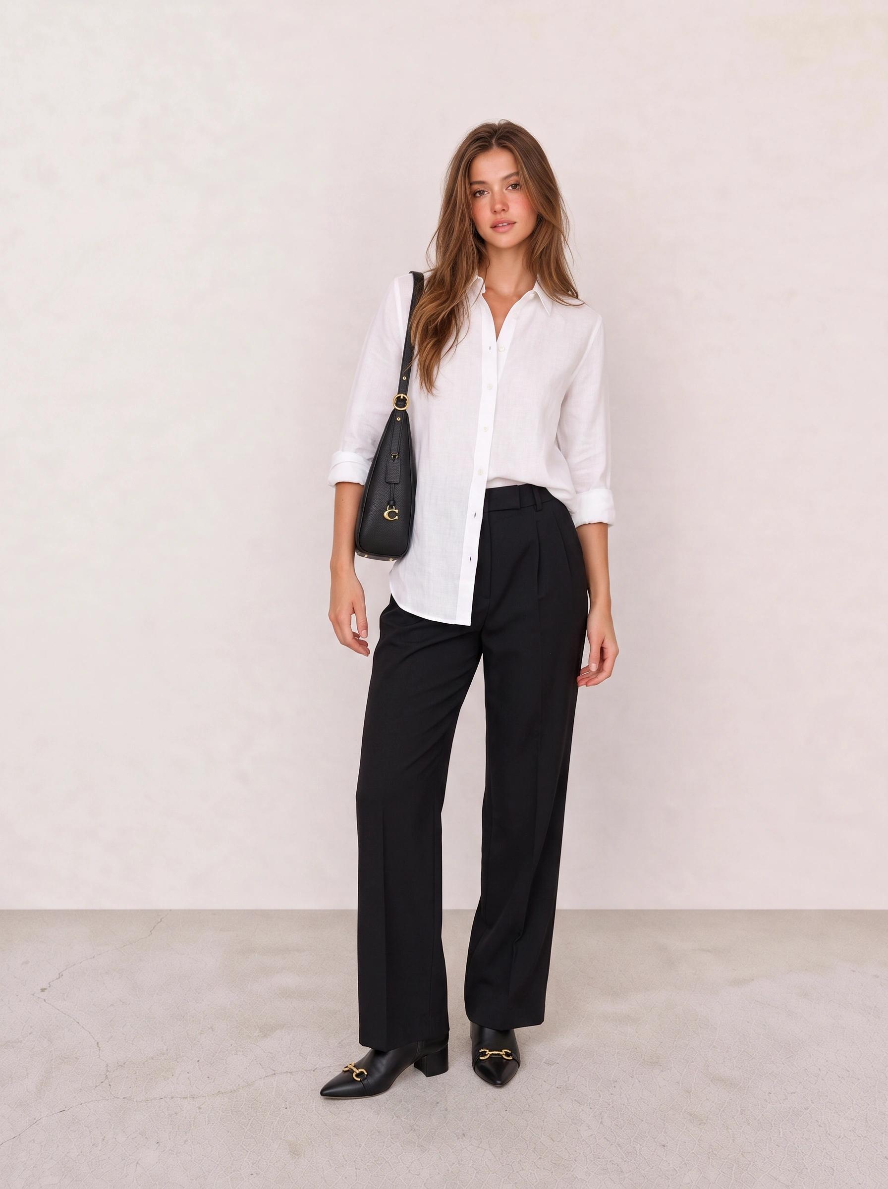 White Button-Down Shirt & Black Tailored Trousers