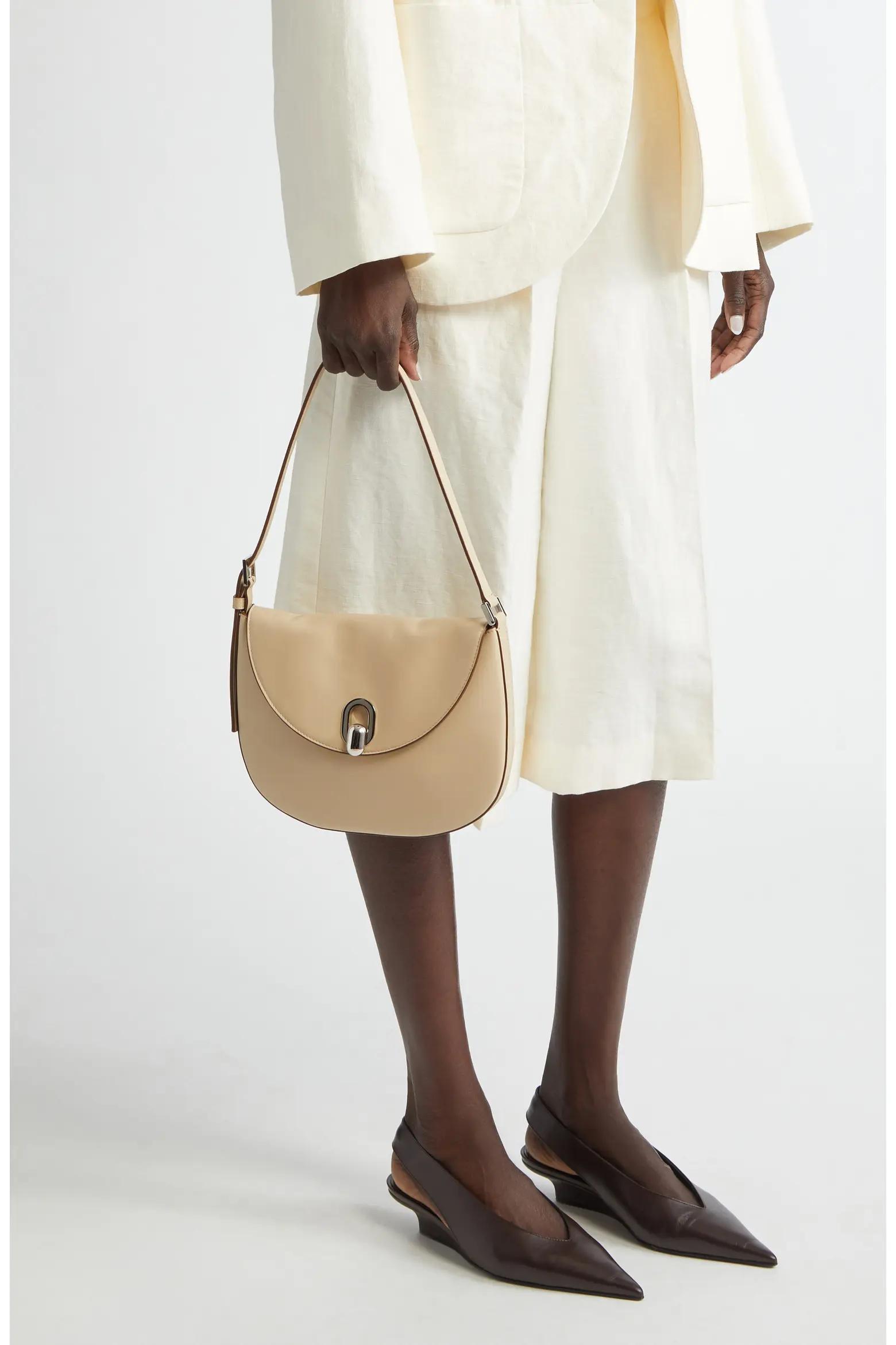 Beige Crescent Shoulder Bag