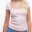 Pink Scoop-Neck Ribbed Tee