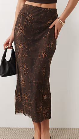Dark Brown Leopard Print Midi Skirt