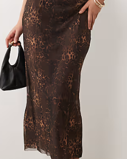 Dark Brown Leopard Print Midi Skirt