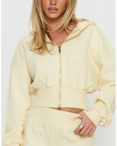Pale Yellow Cropped Zip Hoodie