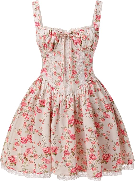 Pink Floral Corset Mini Dress