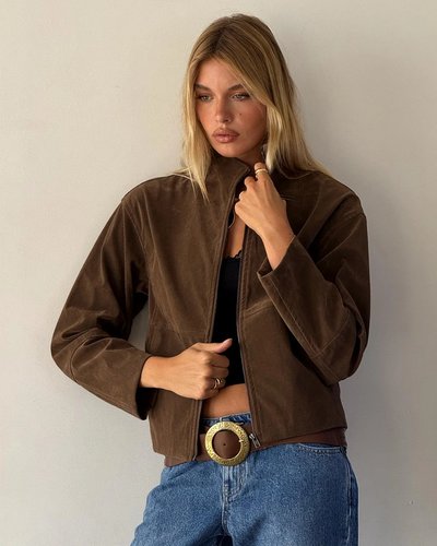 Brown Suede Zip Jacket