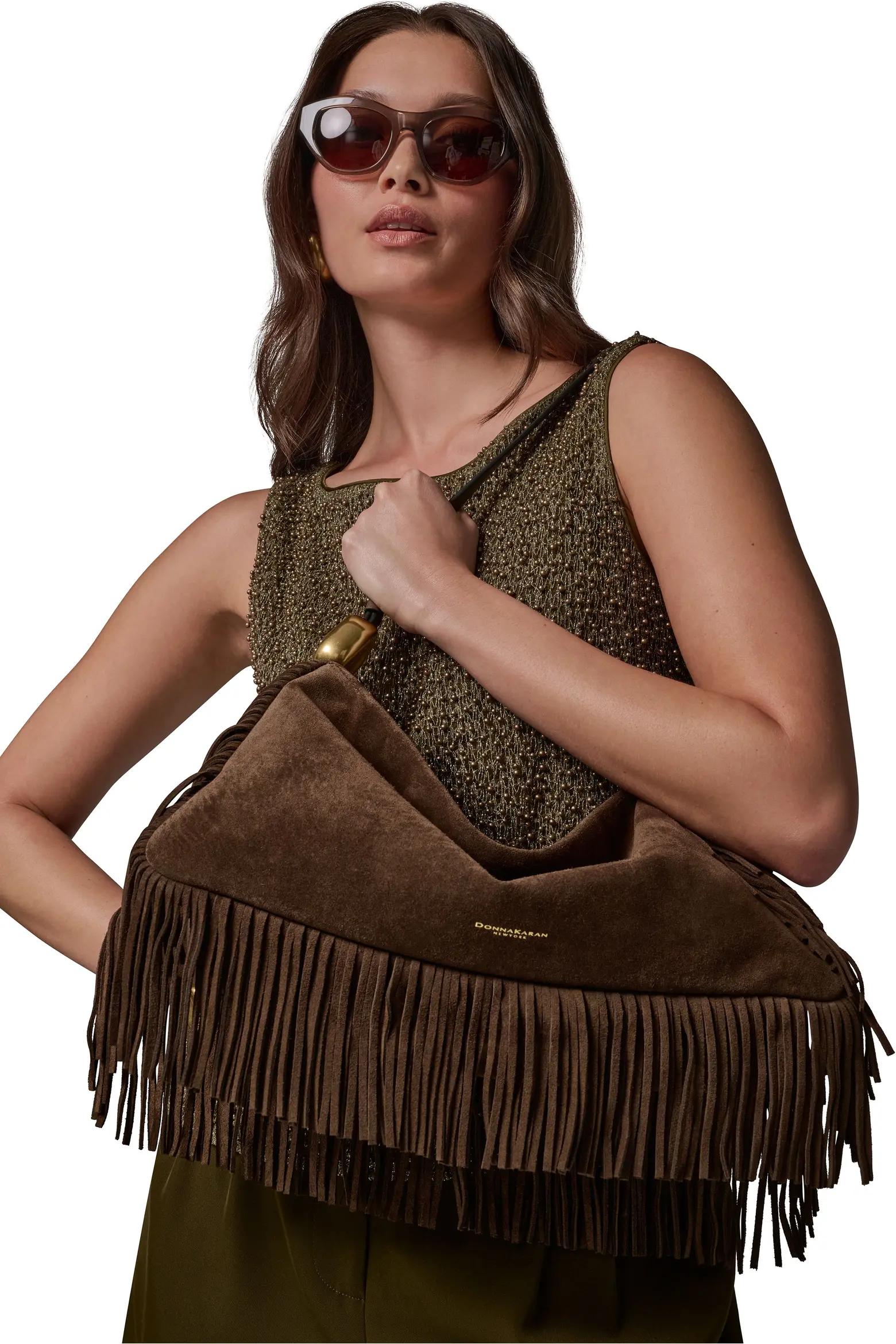 Brown Suede Fringe Hobo Bag