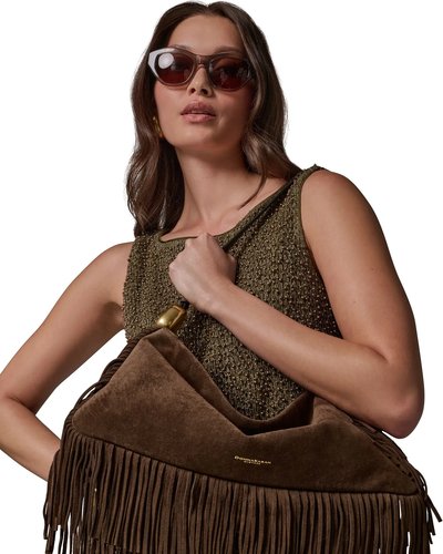 Brown Suede Fringe Hobo Bag