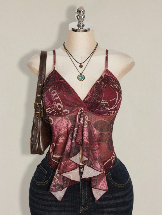 Burgundy Tie-Front Top