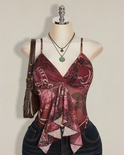 Burgundy Tie-Front Top