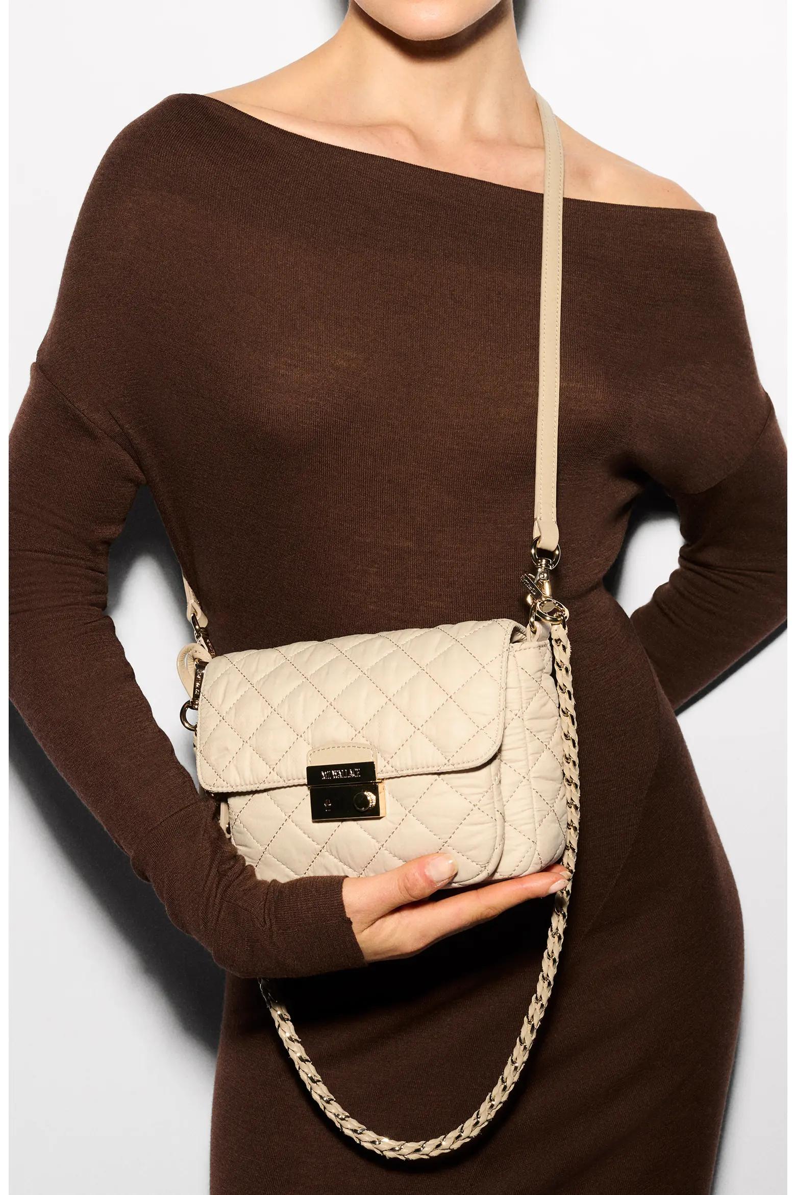 Cream Quilted Chain Crossbody Bag