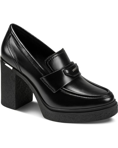Black Block-Heel Loafers