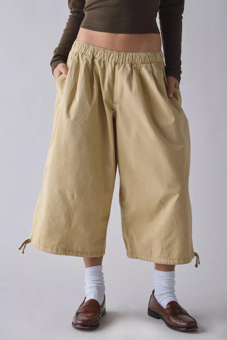 Beige Cropped Cargo Pants