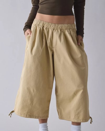 Beige Cropped Cargo Pants