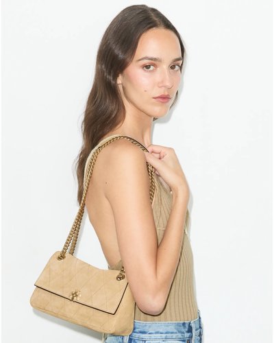 Beige gesteppte Schultertasche
