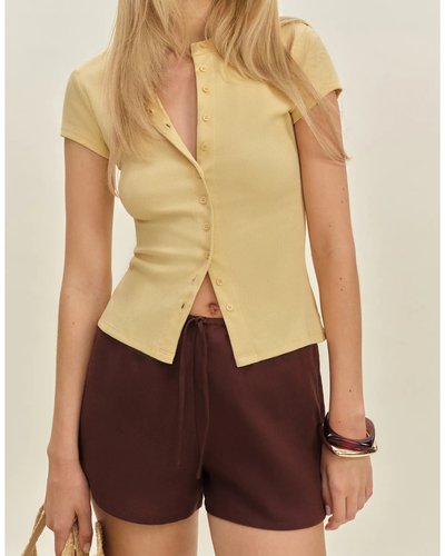 Pale Yellow Button-Up Crop Top
