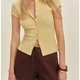 Pale Yellow Button-Up Crop Top