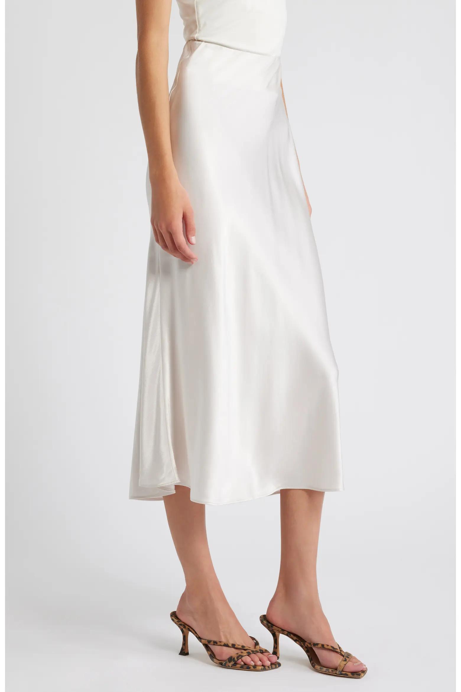 White Satin Midi Skirt