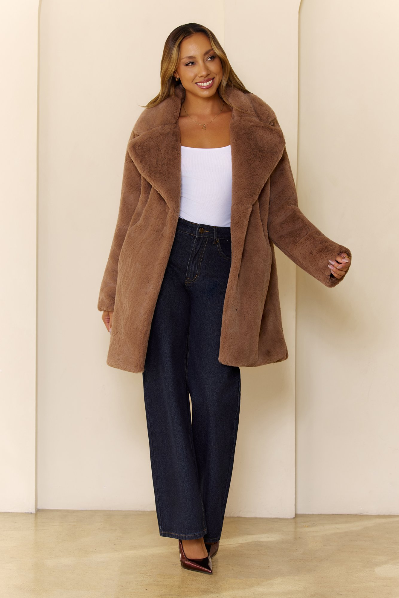 Plush Mode brown faux fur teddy coat