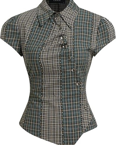 Olive Houndstooth Fitted Top