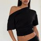 Black Off-Shoulder Ruched Top