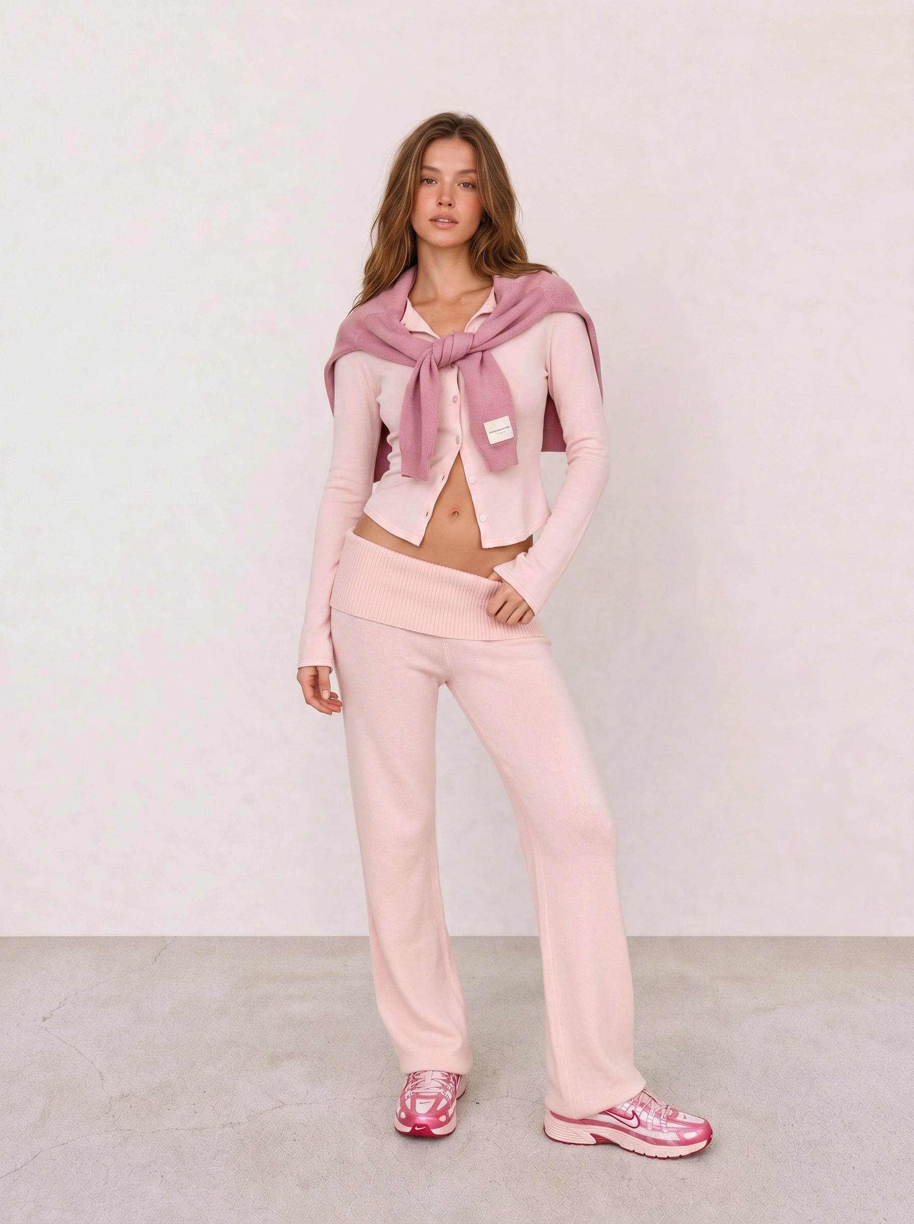 Pink Cardigan Set & Nike P-6000 Sneakers