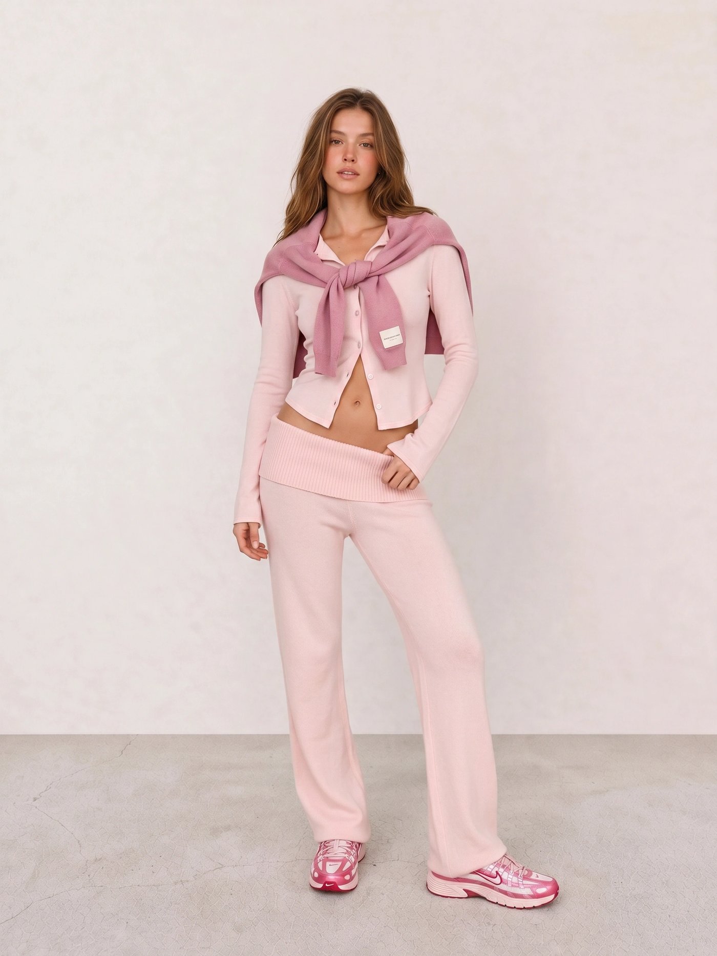 Pink Cardigan Set & Nike P-6000 Sneakers
