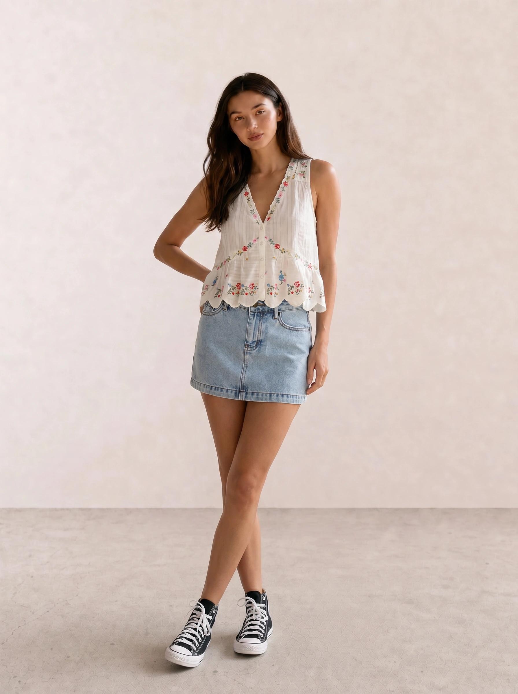 Boho Floral Top & Quilted Denim Shorts