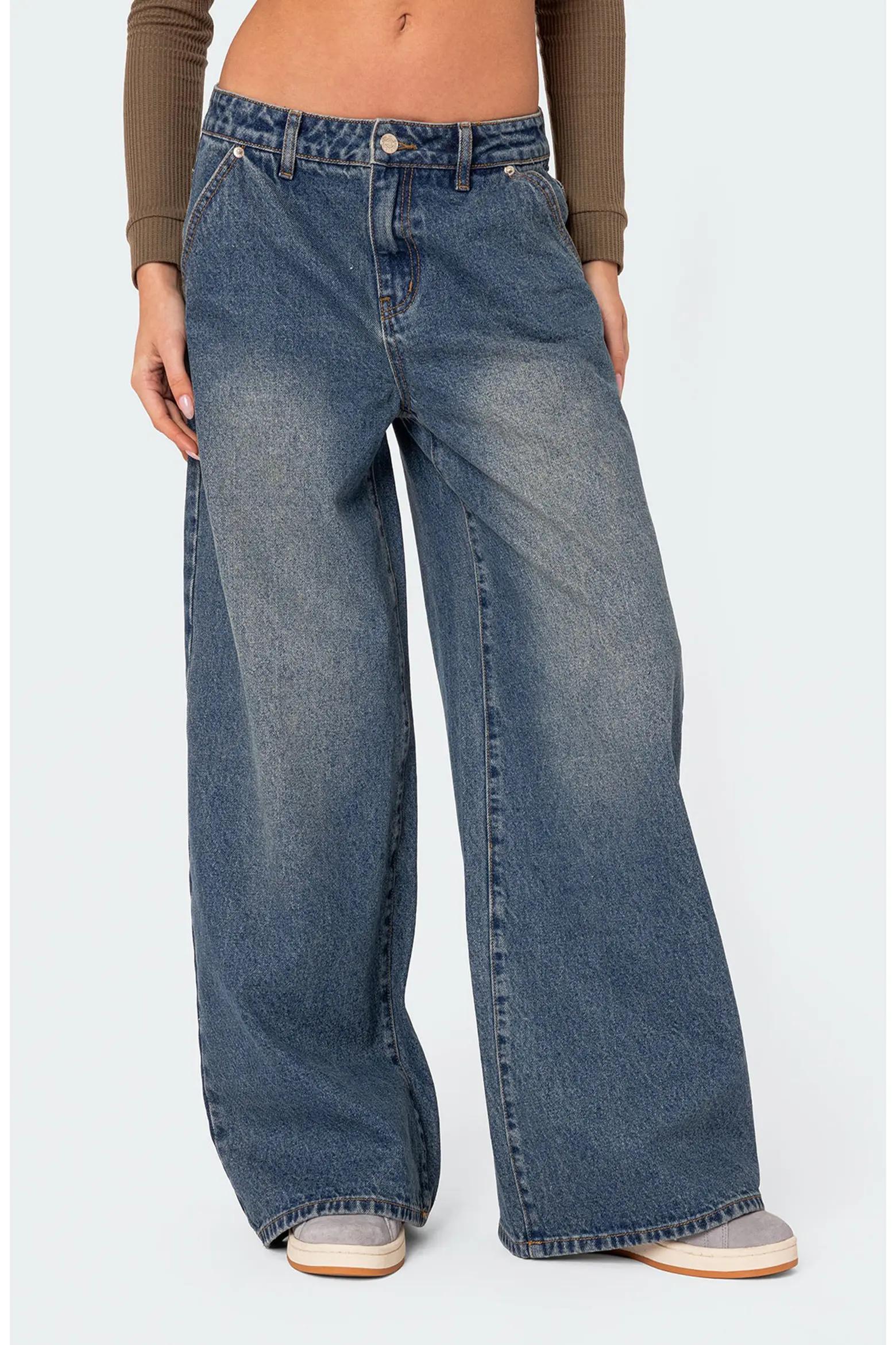 Mid-Wash Wide-Leg Jeans