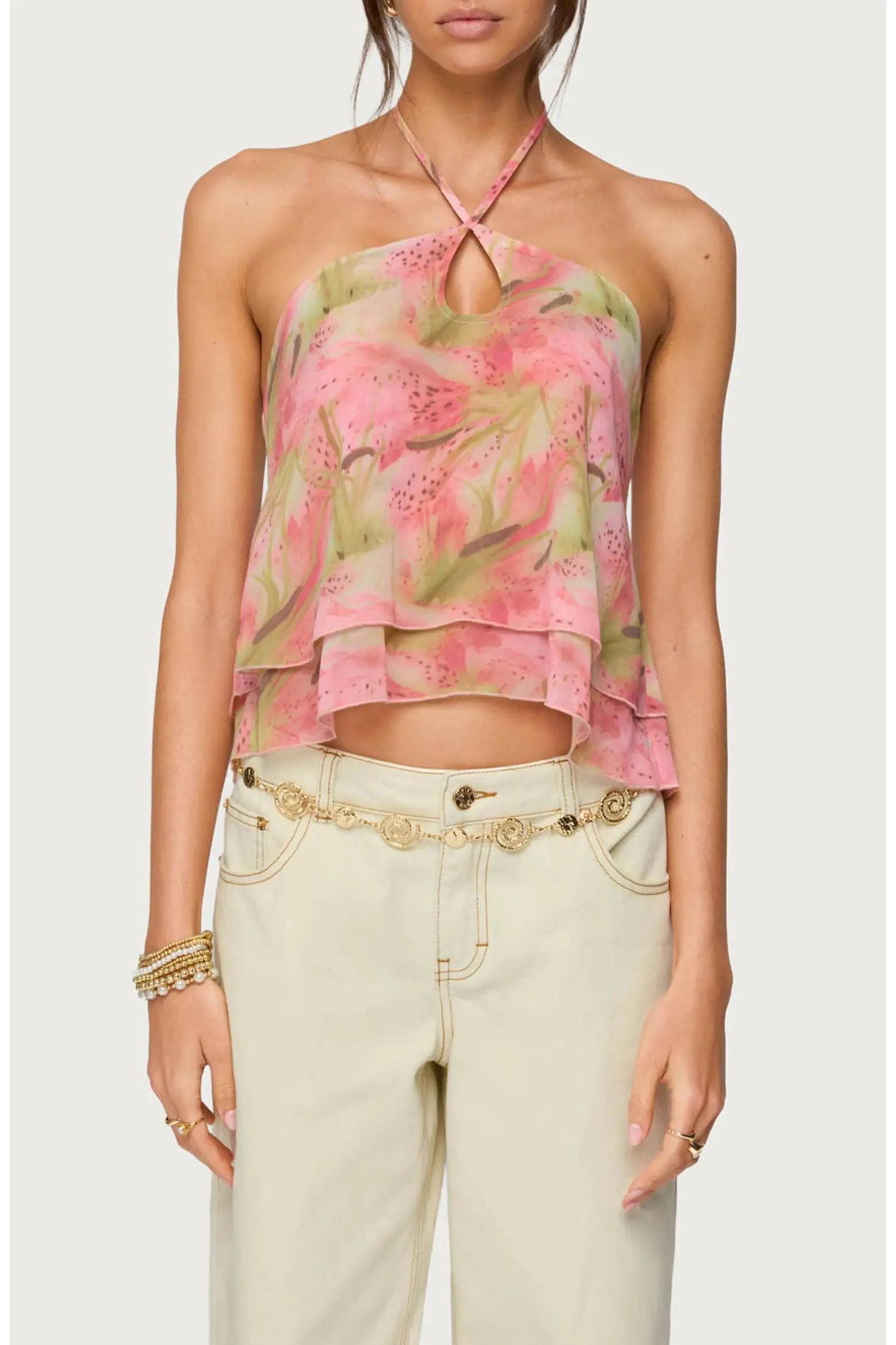 Pink Floral Halter Top