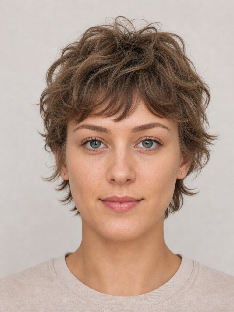 Front view of a textured pixie cut styled for a rectangle face shape