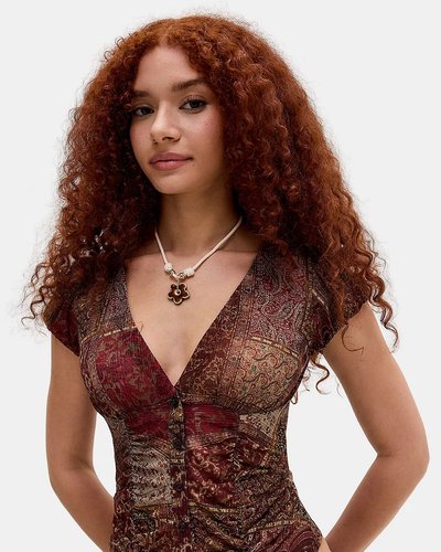 Burgundy Paisley Mesh Button-Down
