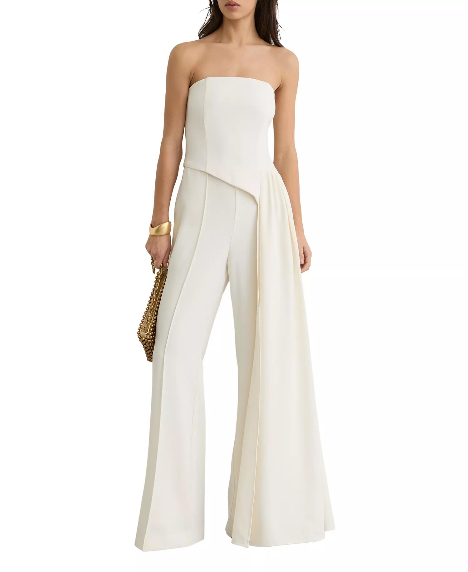 White Strapless Wide-Leg Jumpsuit