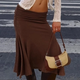 Brown Ruched Midi Skirt
