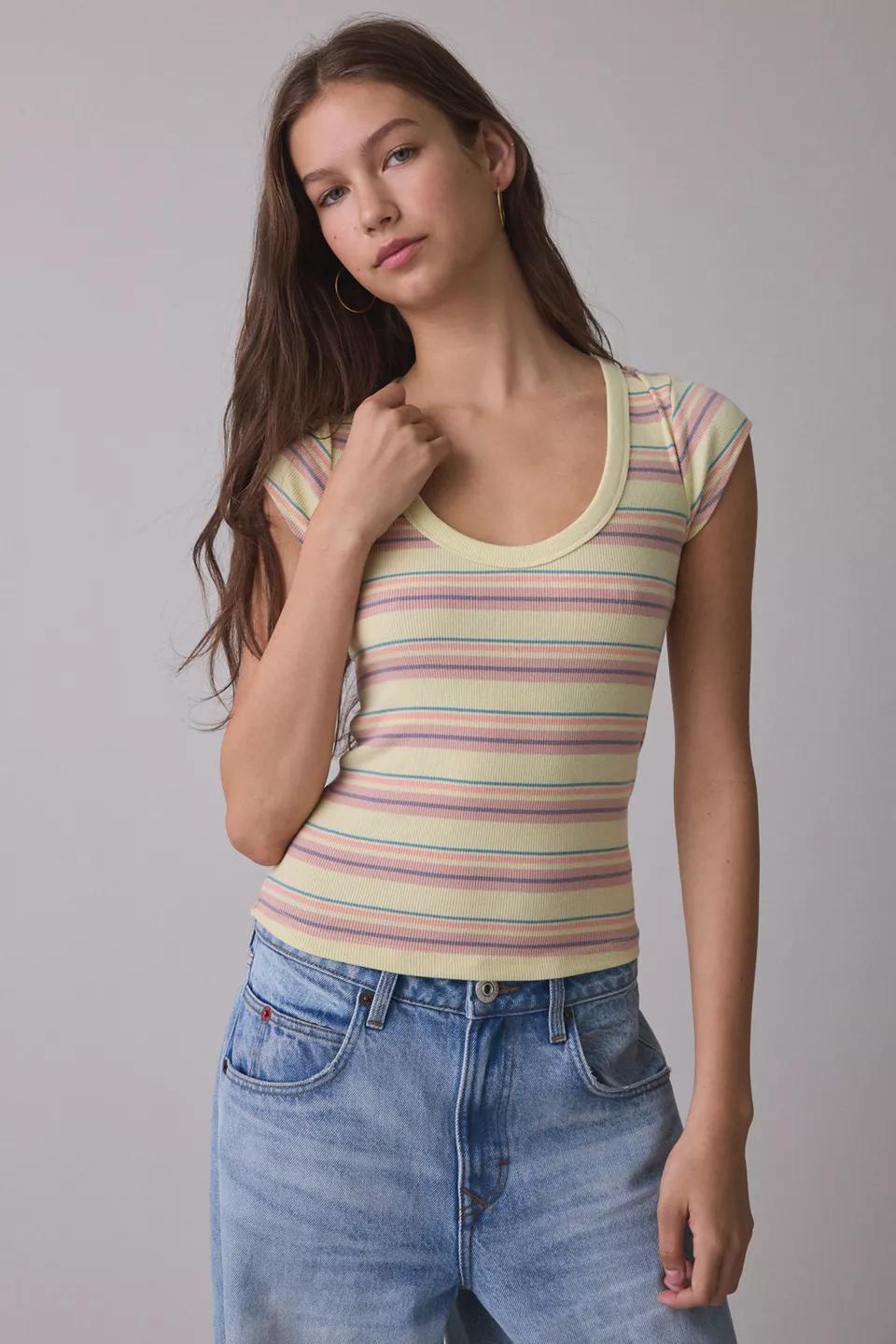 Pastel Stripe Scoop Crop Top