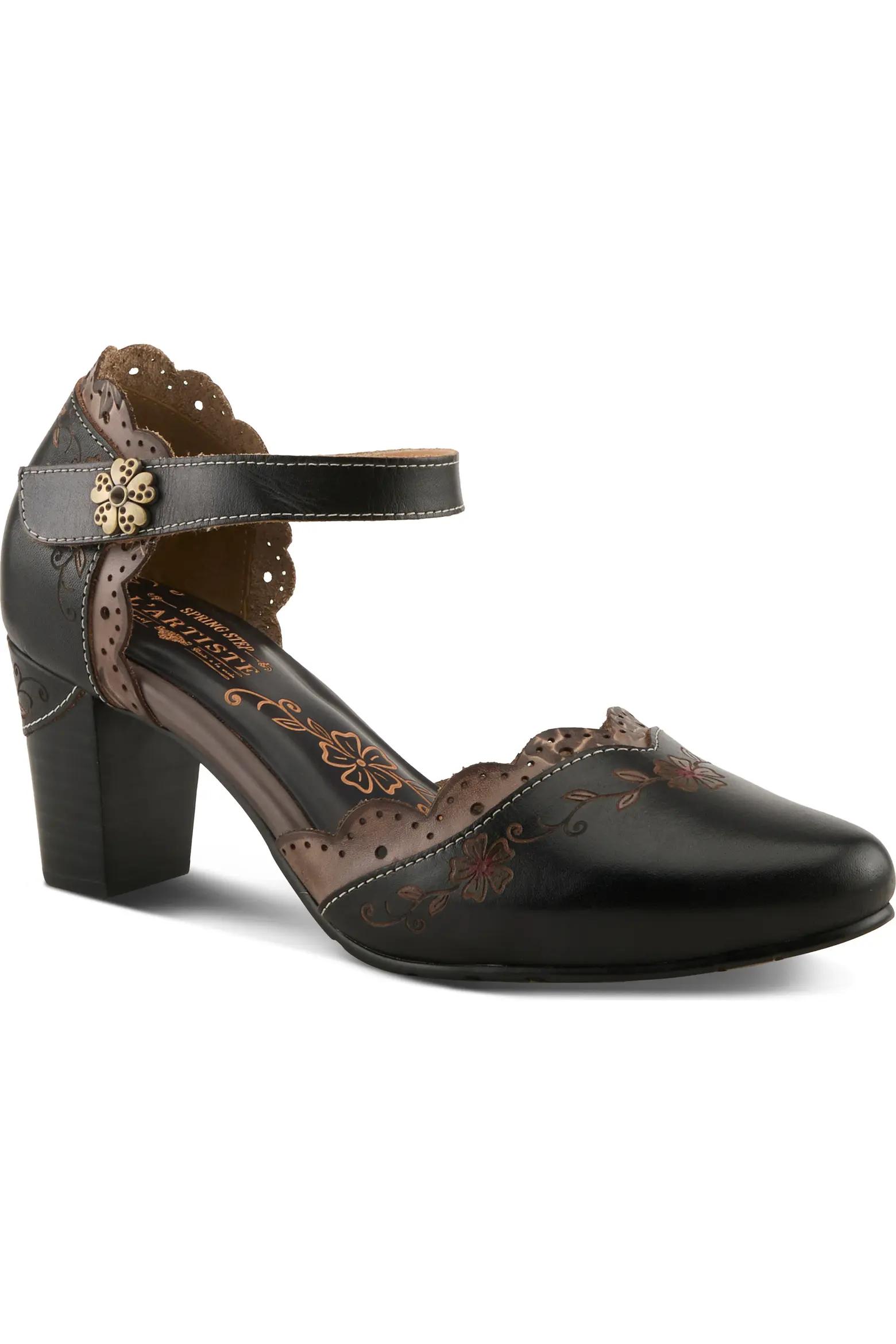 Black Embroidered Mary Jane Heels