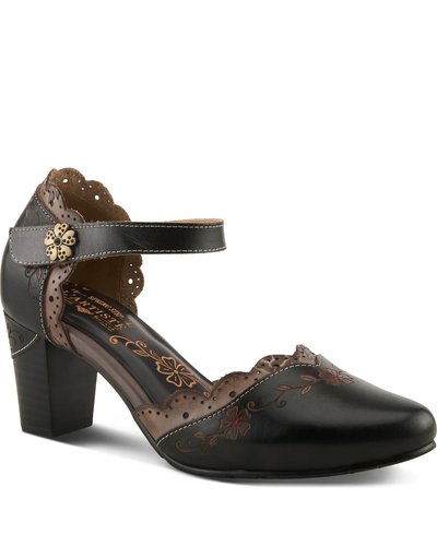Black Embroidered Mary Jane Heels