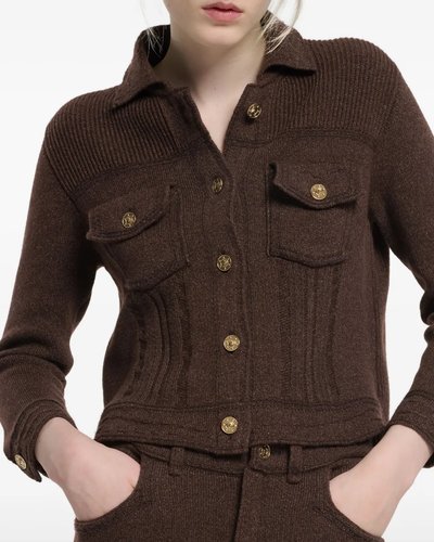 Brown Ribbed Knit Jacket