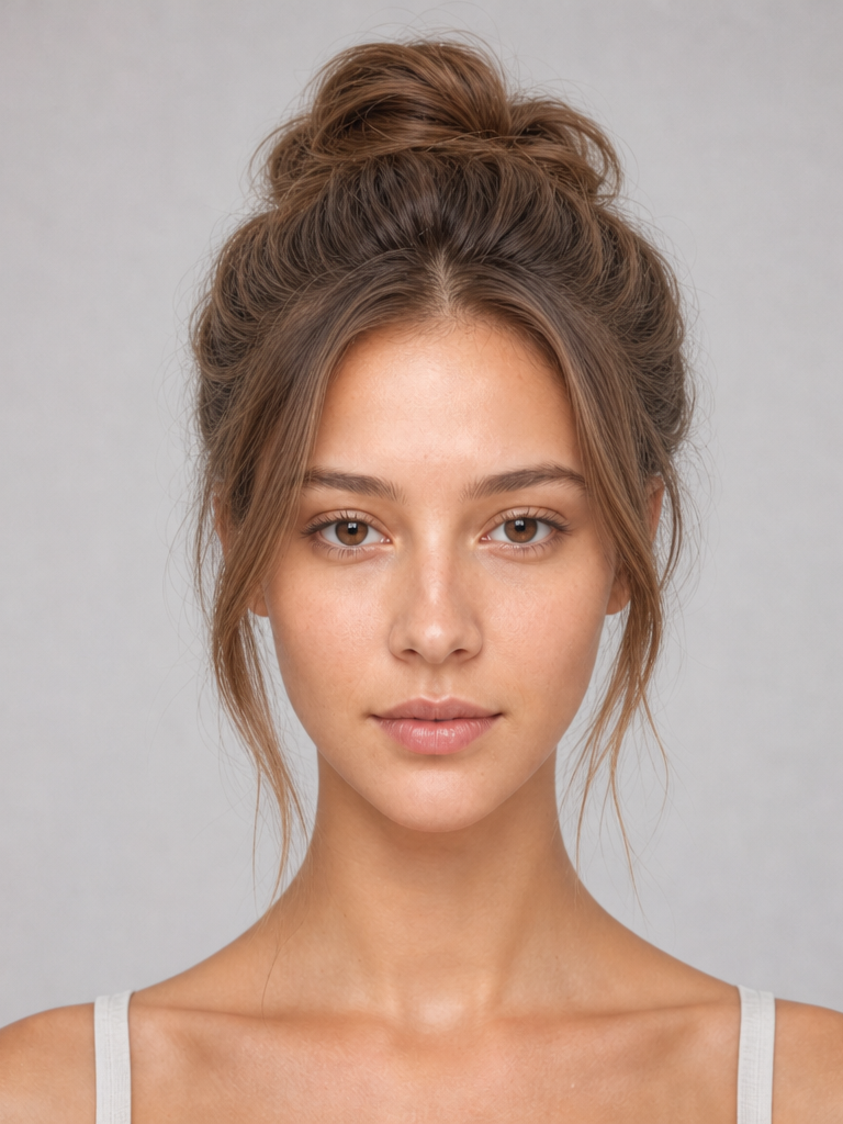 Textured top knot hairstyle for triangle face shape