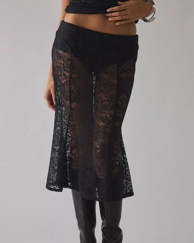 Black Sheer Lace Midi Skirt