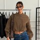 Brown Suede Cropped Bomber Jacket